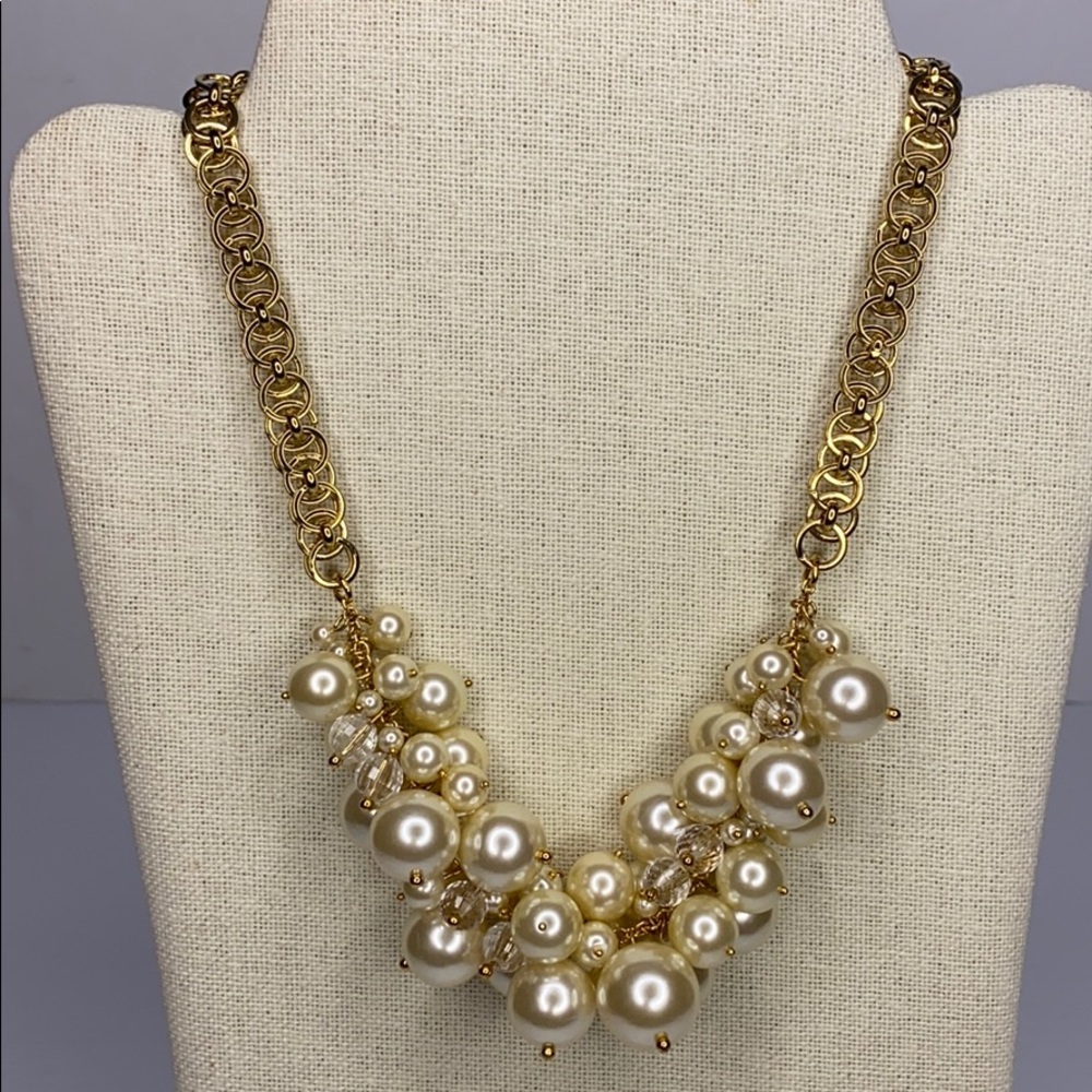 J Crew statement necklace faux pearl cluster New